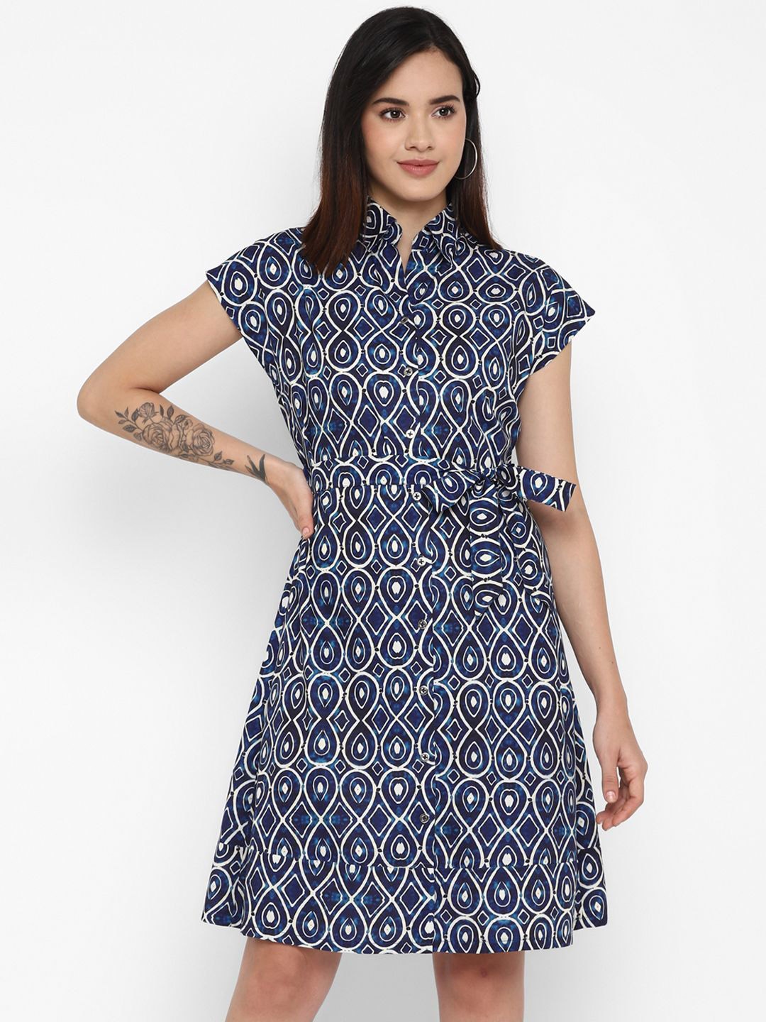 

Taurus Print Fit & Flare Dress, Blue