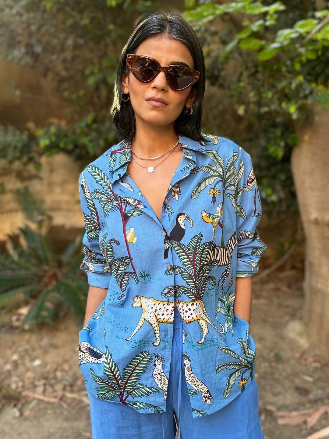 

Gulaal Women Comfort Animal Opaque Printed Casual Shirt, Blue