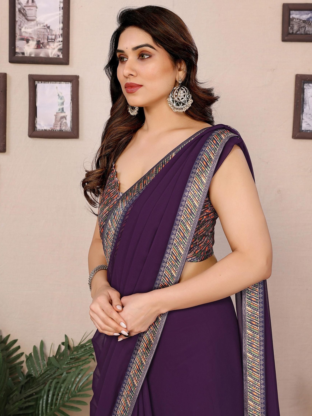 

Ekasya Poly Georgette Saree, Purple