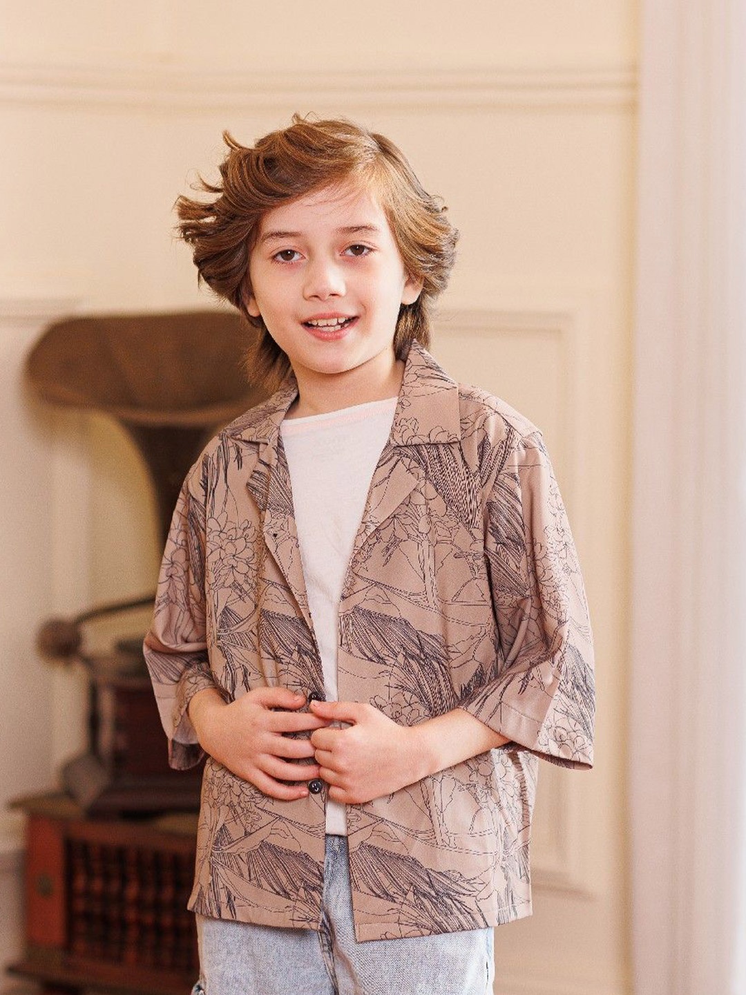 

Arsya Boys Floral Opaque Printed Casual Shirt, Beige