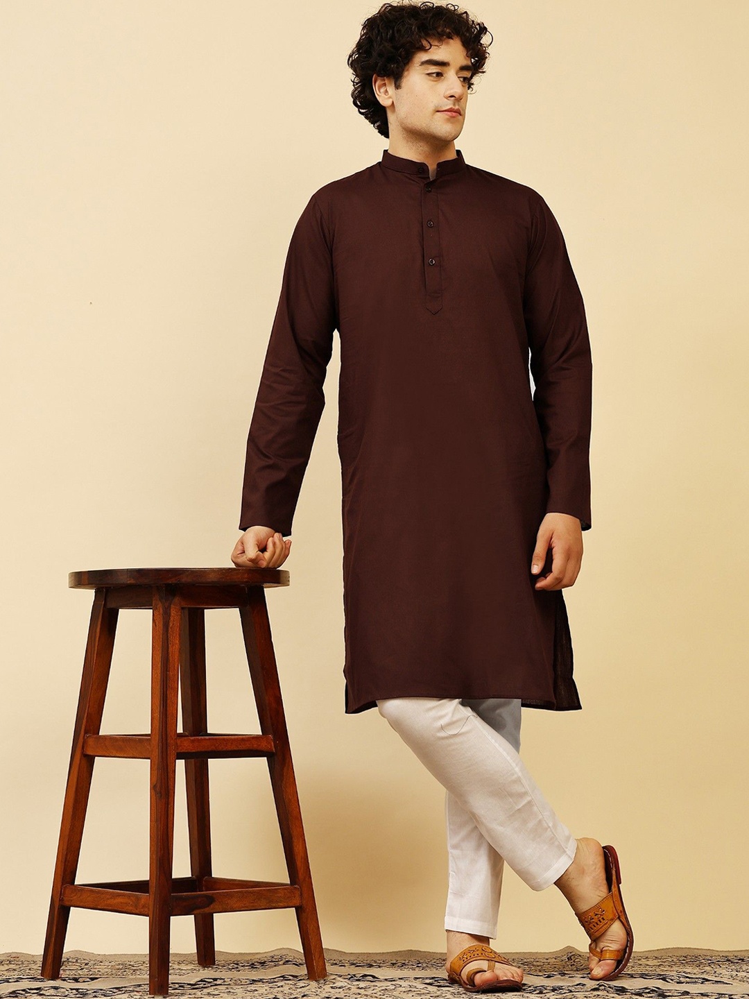 

SKAVIJ Men Pure Cotton Kurta with Pyjamas, Brown