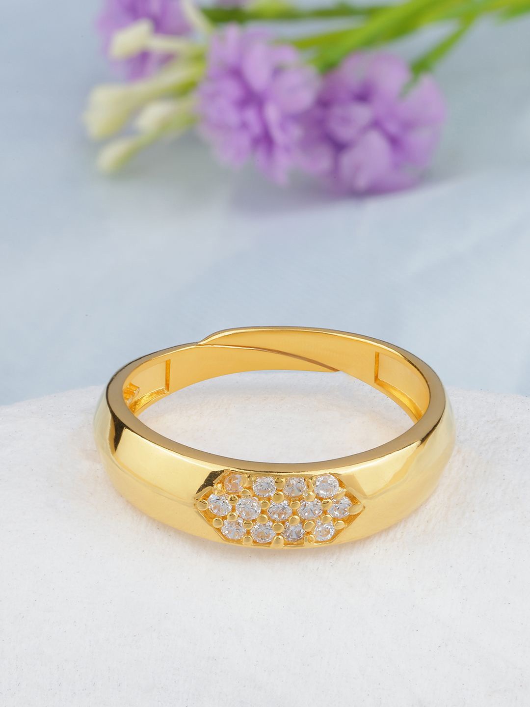 

MAIRA 925 Sterling Silver Gold-Plated Cubic Zirconia Adjustable Finger Ring