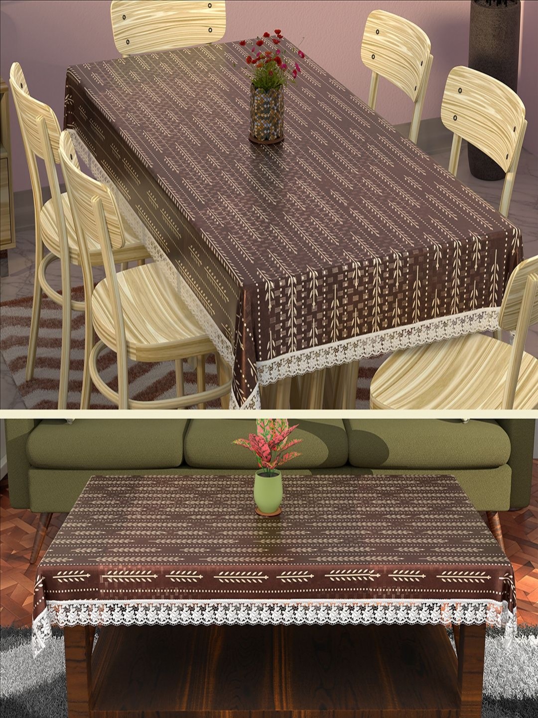 

Aura Cream-Coloured Set of 2 Floral Cotton 6-Seater Table Cover with Embroidered details