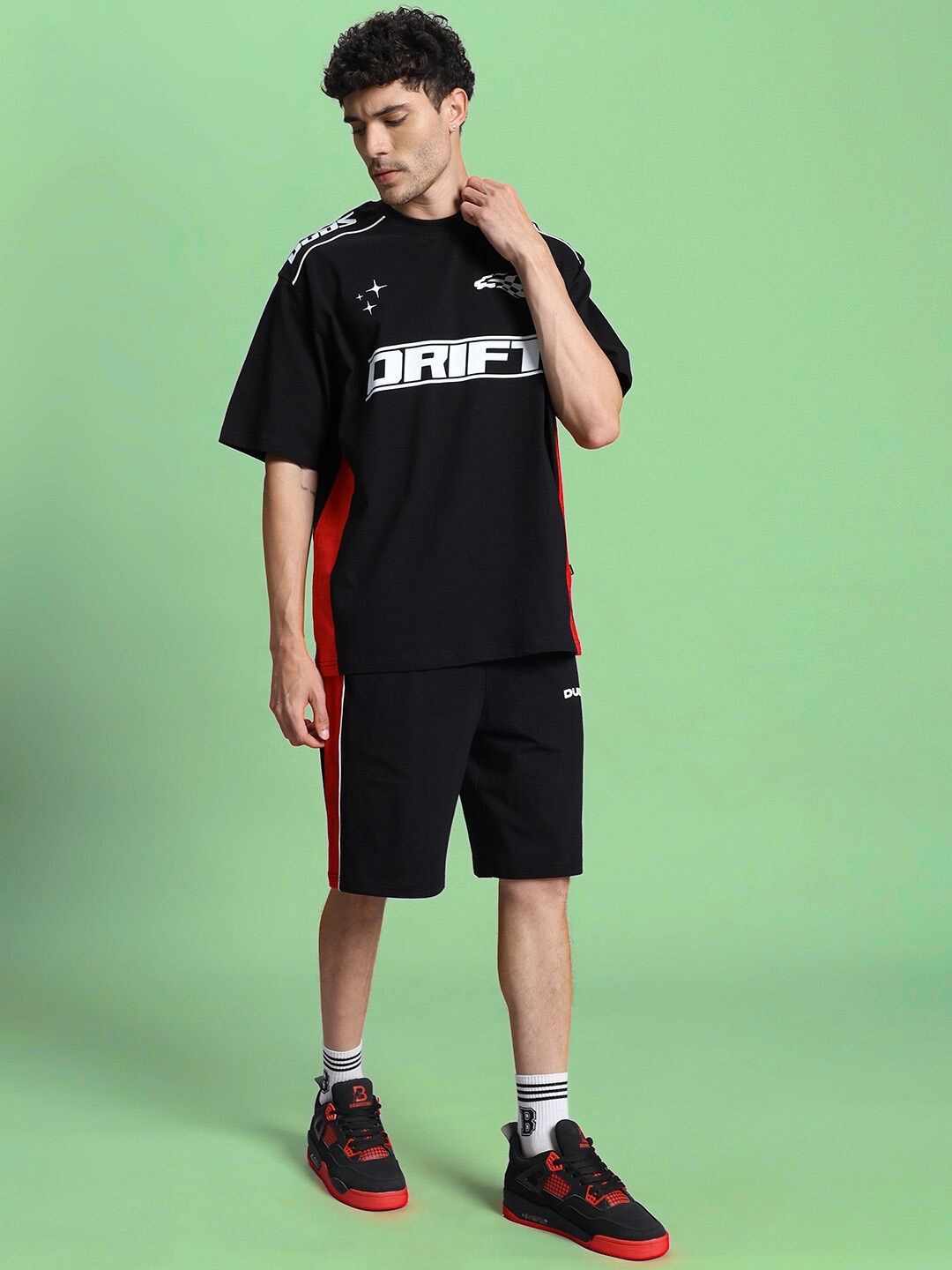 

WEARDUDS Printed Pure Cotton Round Neck T-Shirt With Shorts Co-Ords, Black