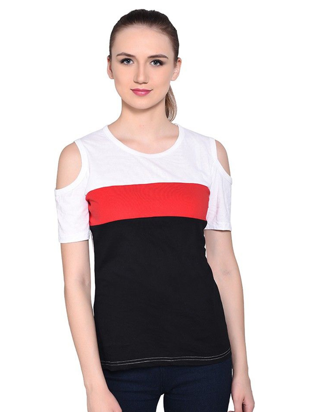 

BEYOU FASHION Women Colourblocked Pockets Slim Fit T-shirt, Red