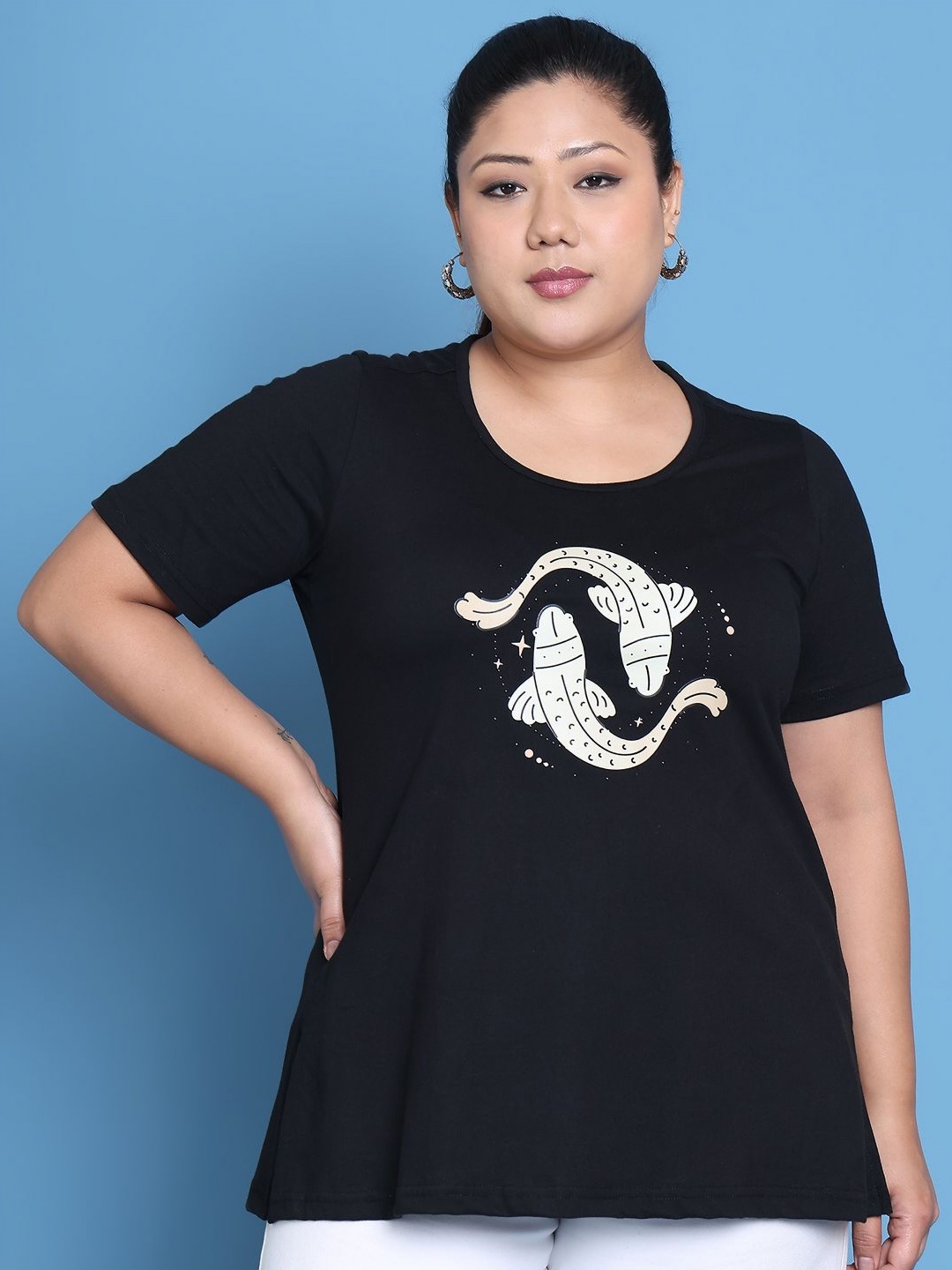 

theRebelinme Women Printed T-shirt, Black