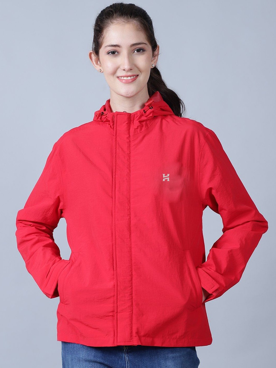 

HOUSE OF VEDAS Waterproof Hooded Rain Jacket, Red