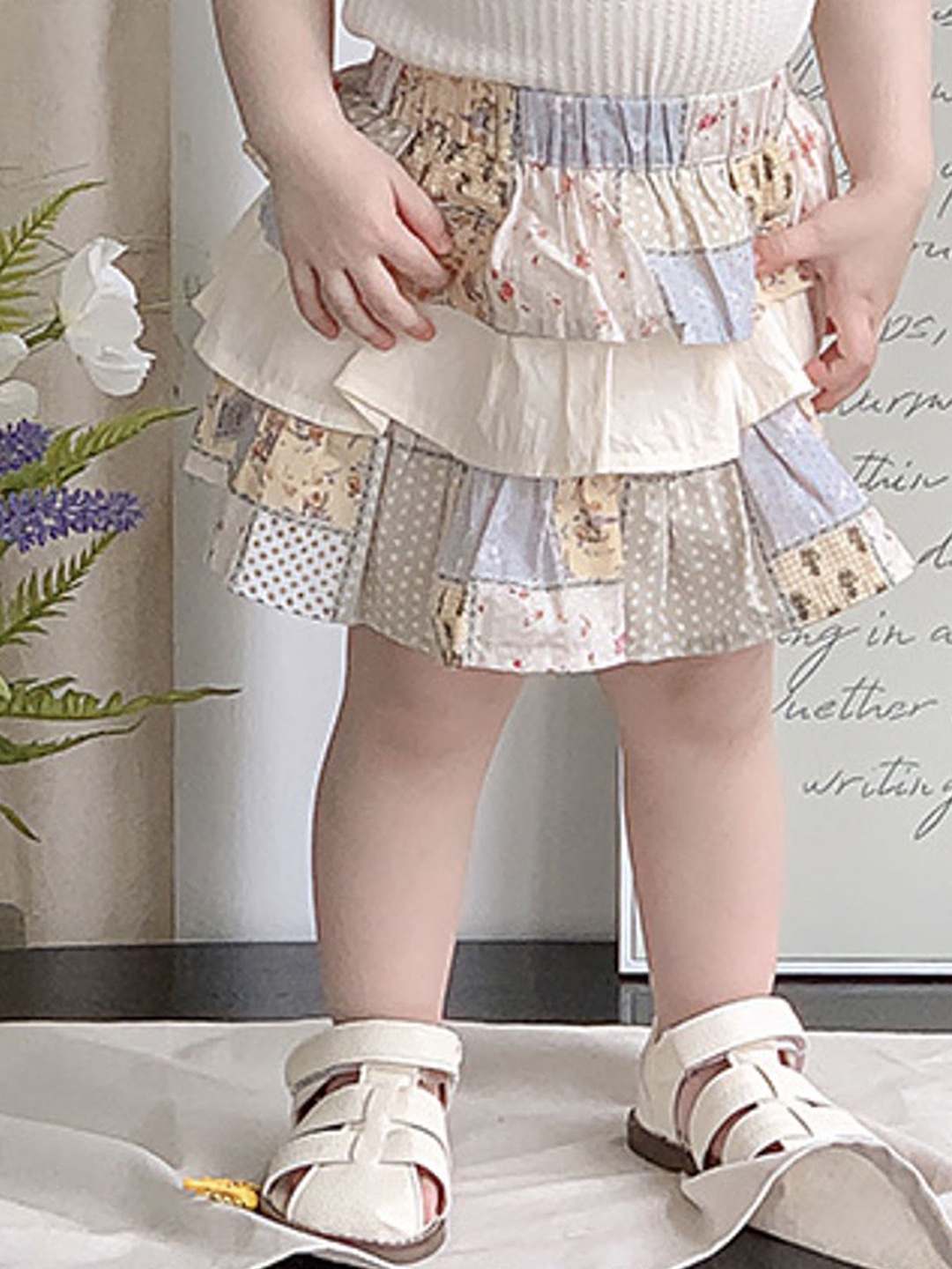 

LULU & SKY Layered Printed A-line Skirt, Cream