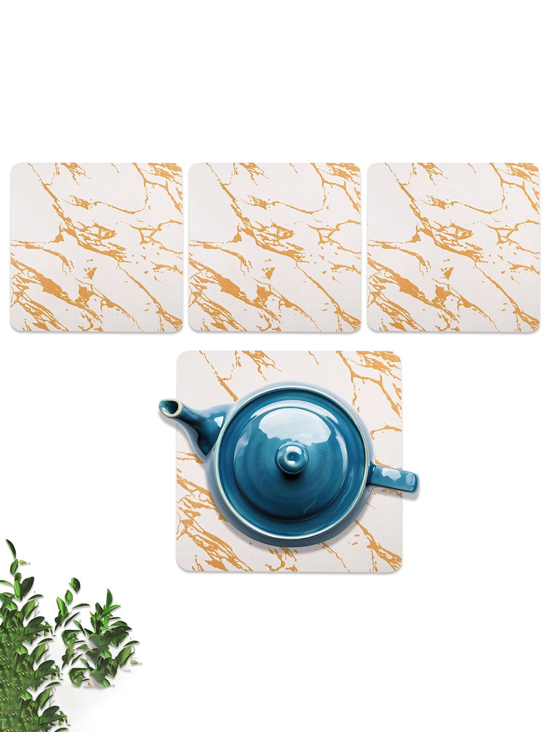 

Kuber Industries 4-Pcs Beige Wooden Square TeaCoaster