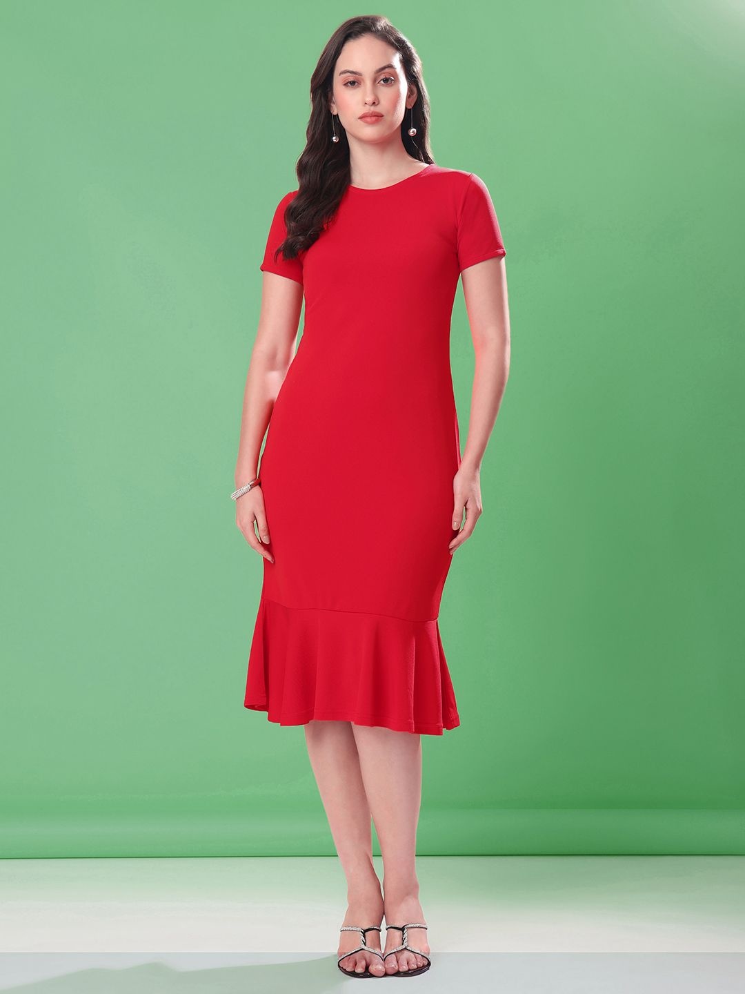 

PURVAJA Ruffled Fit & Flare Dress, Red