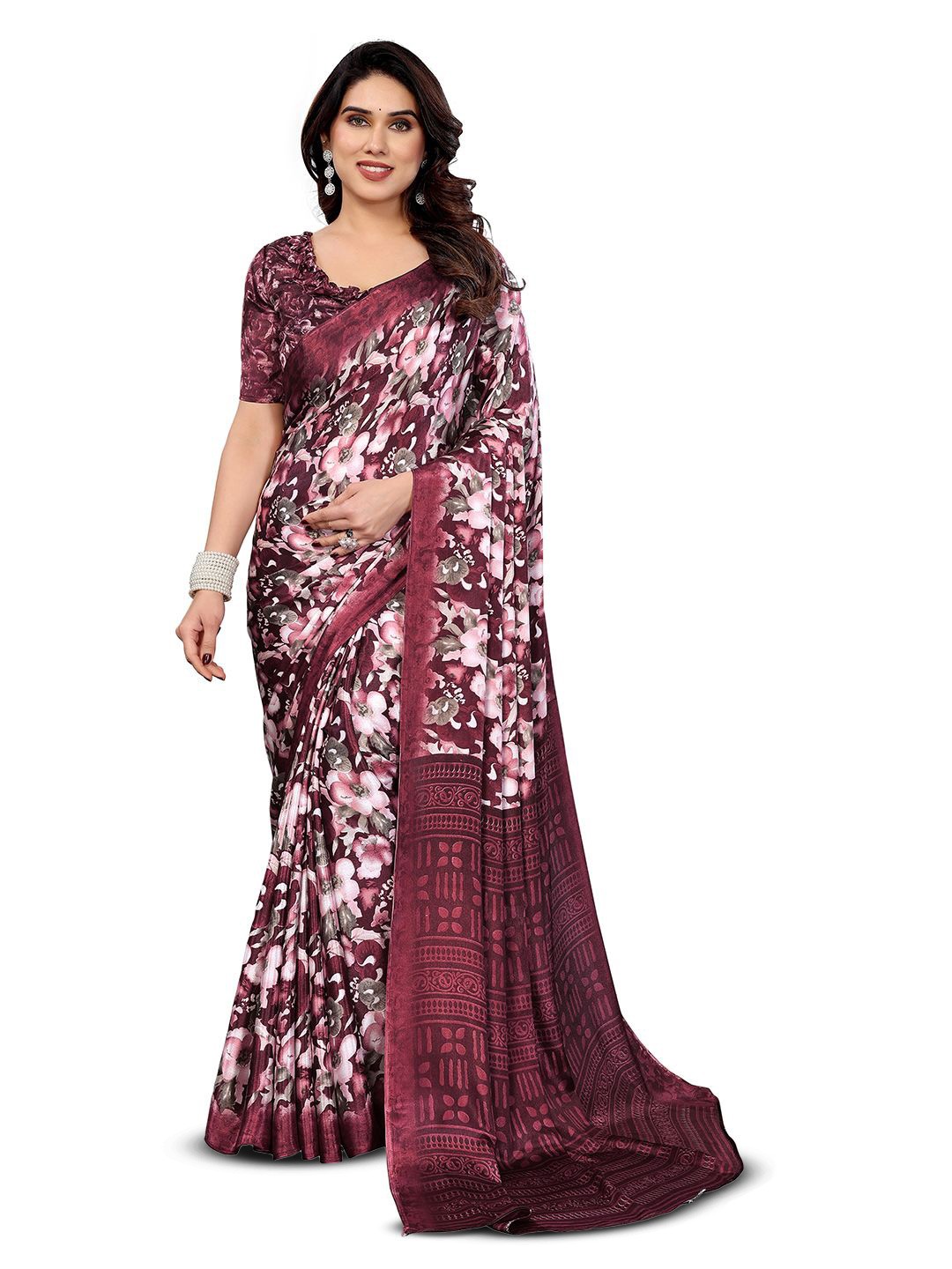 

Moda Rapido Floral Silk Blend Saree, Maroon