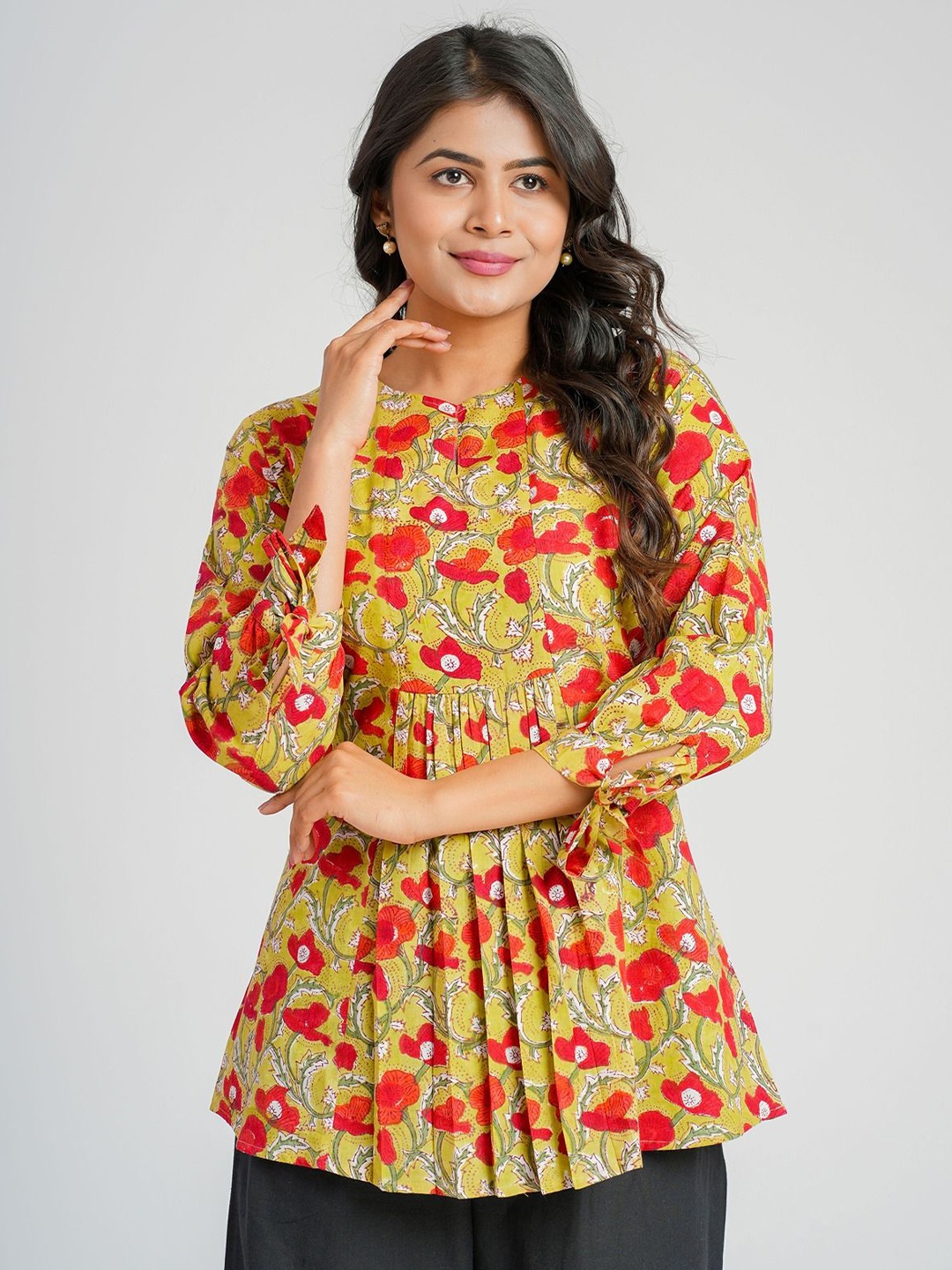 

Cotton Curio Pure Cotton Block Printed Tunic, Yellow