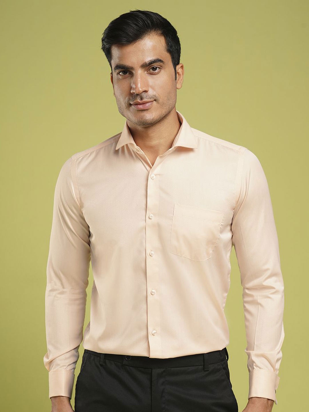 

John Philips Men Slim Fit Opaque Formal Shirt, Peach