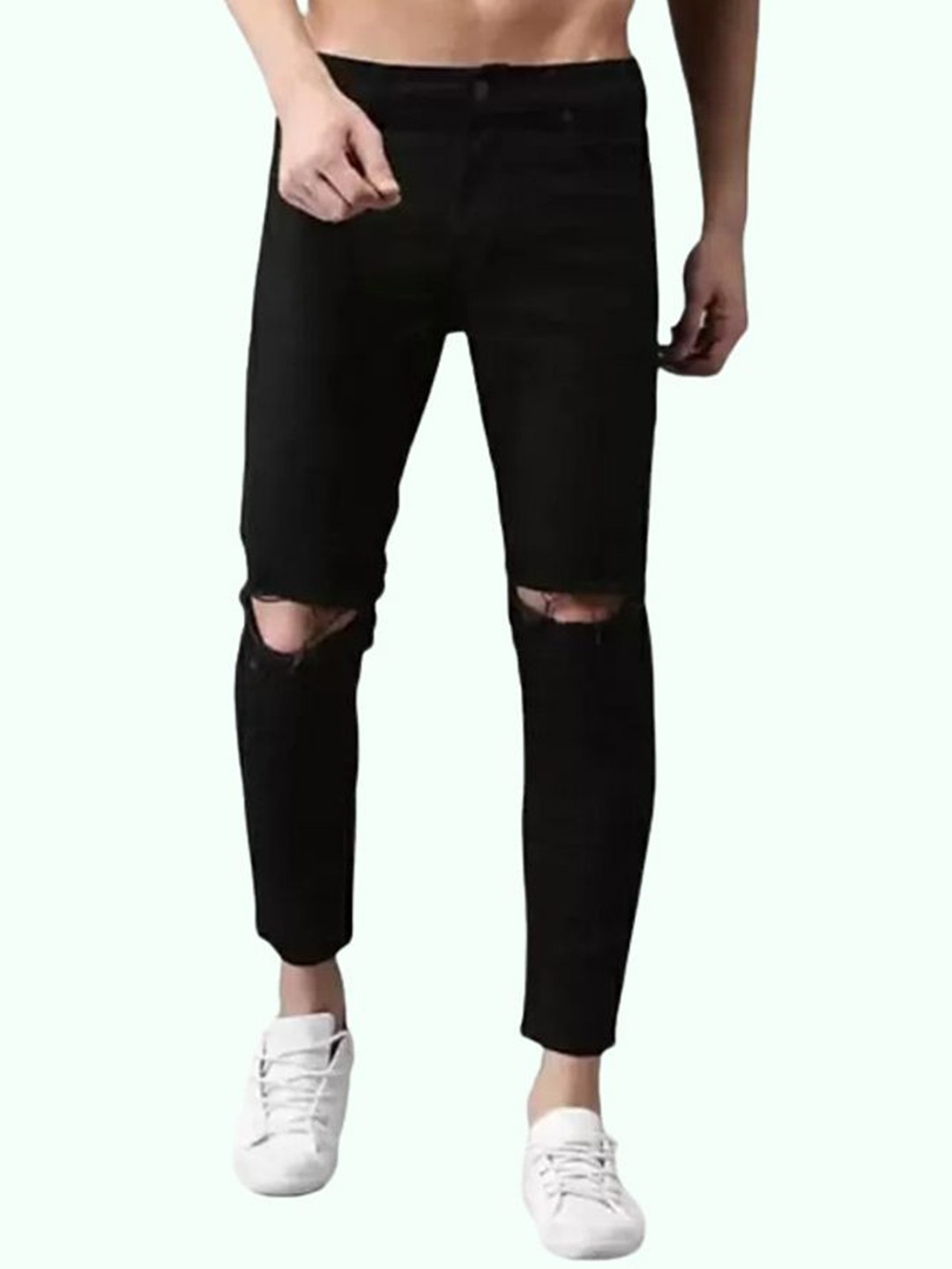 

COMFITS Men Classic Slash Knee Stretchable Jeans, Black