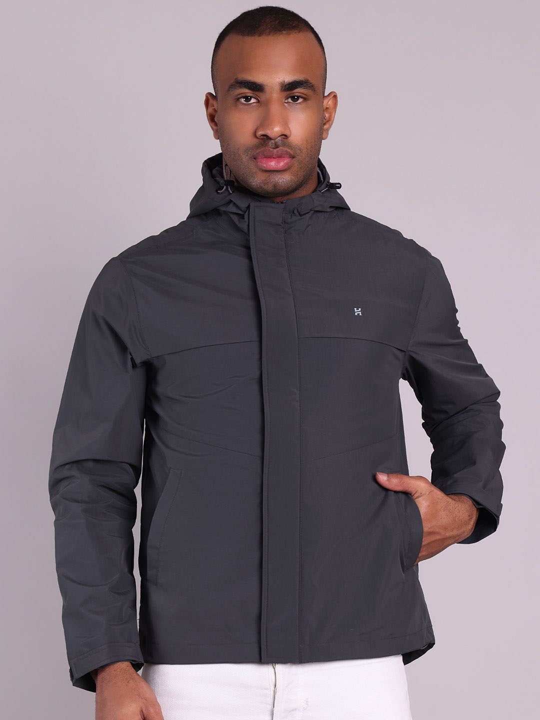 

HOUSE OF VEDAS Waterproof Hooded Rain Jacket, Grey