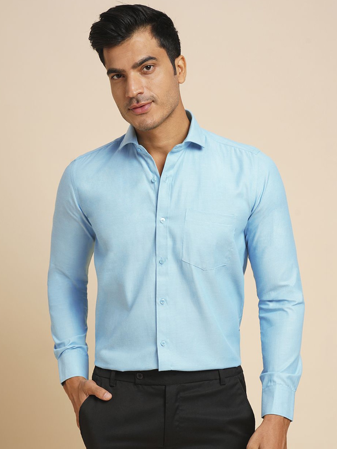 

John Philips Men Slim Fit Opaque Formal Shirt, Sea green