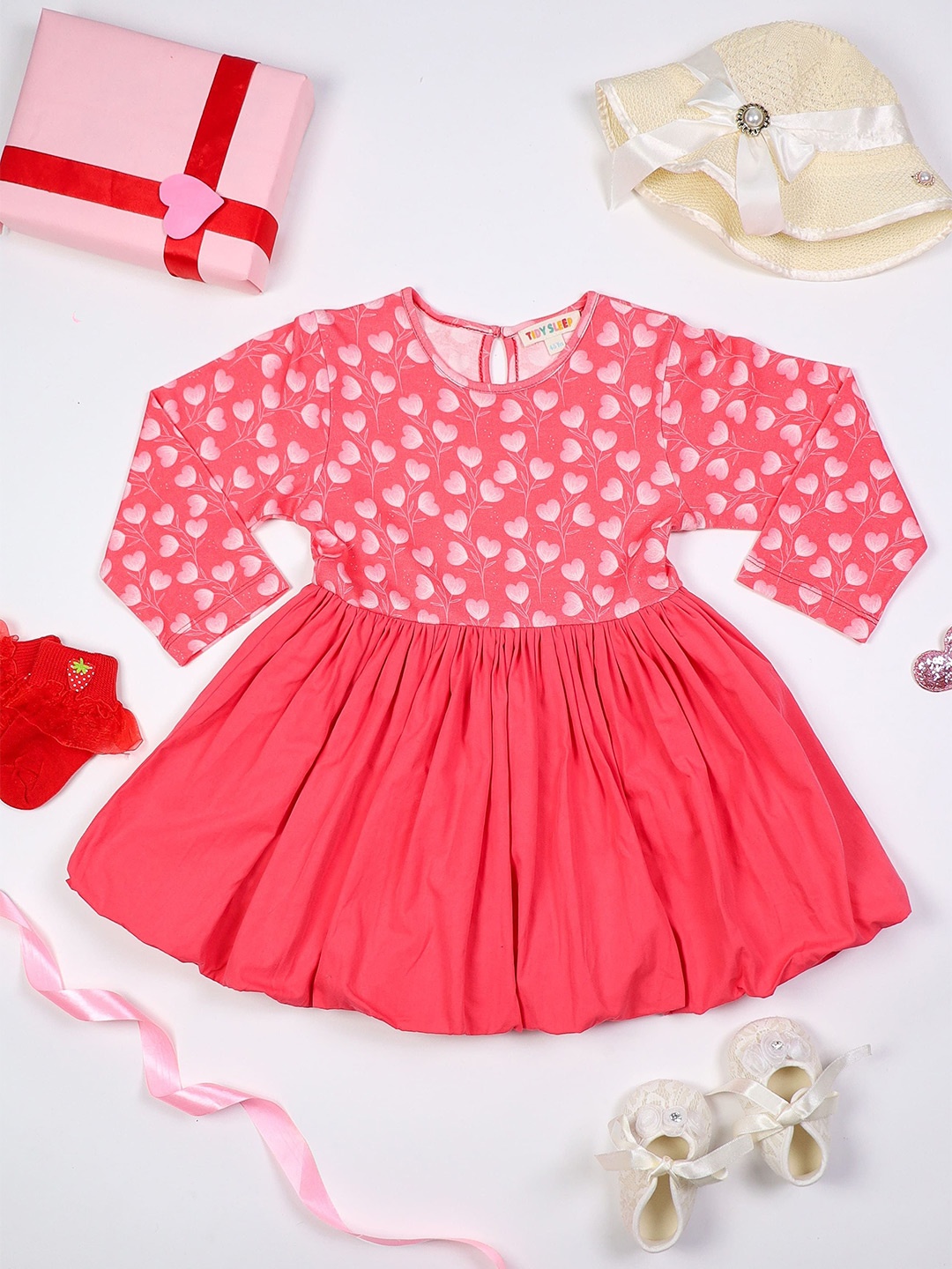 

TIDY SLEEP Floral Print Fit & Flare Dress, Red