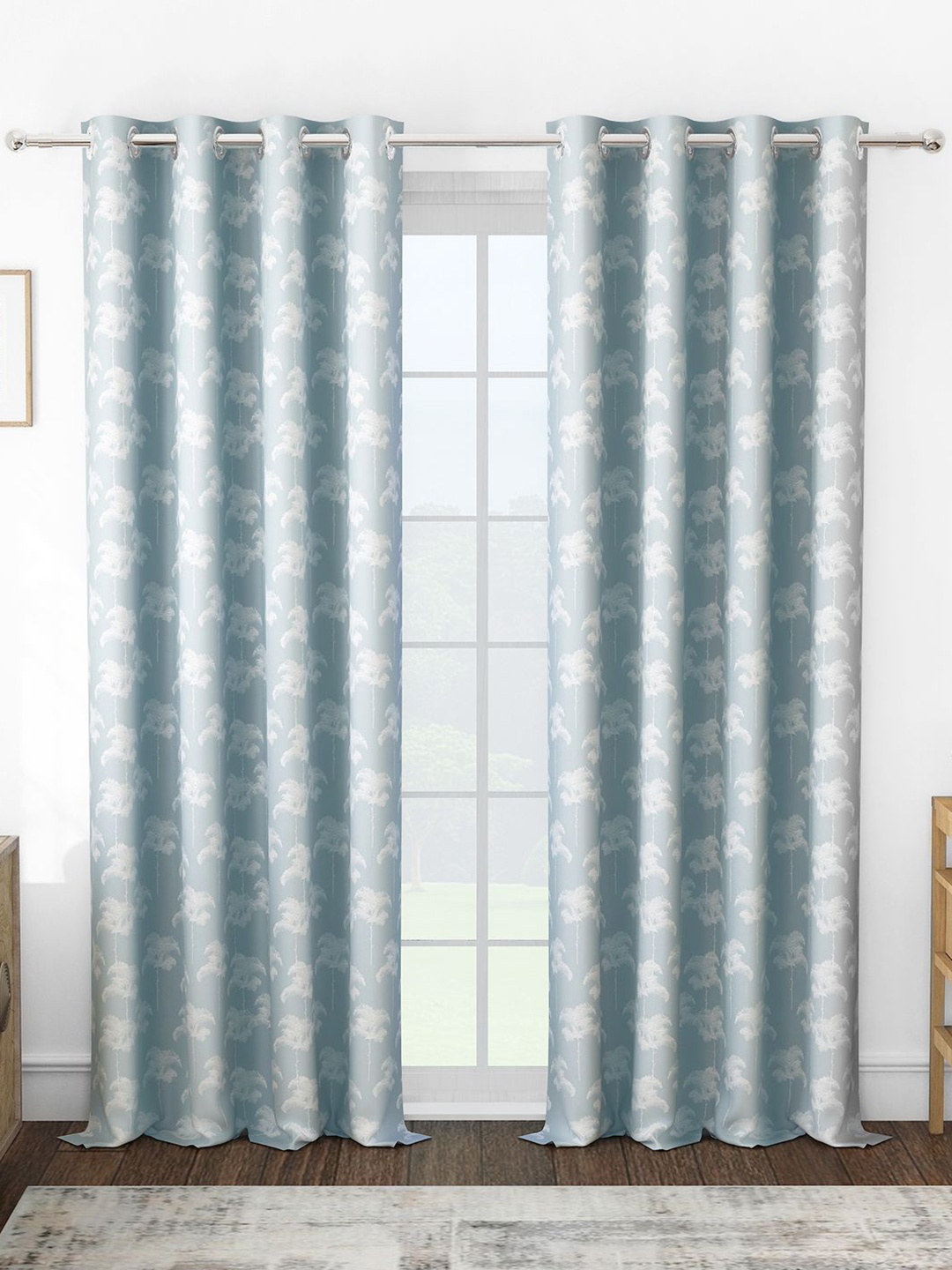 

Story@home Grey & White Set of 2 Floral Room Darkening Long Door Curtain