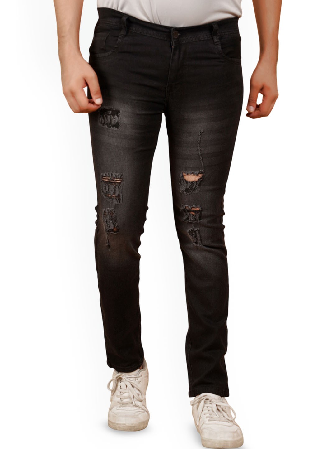 

COMFITS Men Classic Mildly Distressed Light Fade Stretchable Jeans, Grey