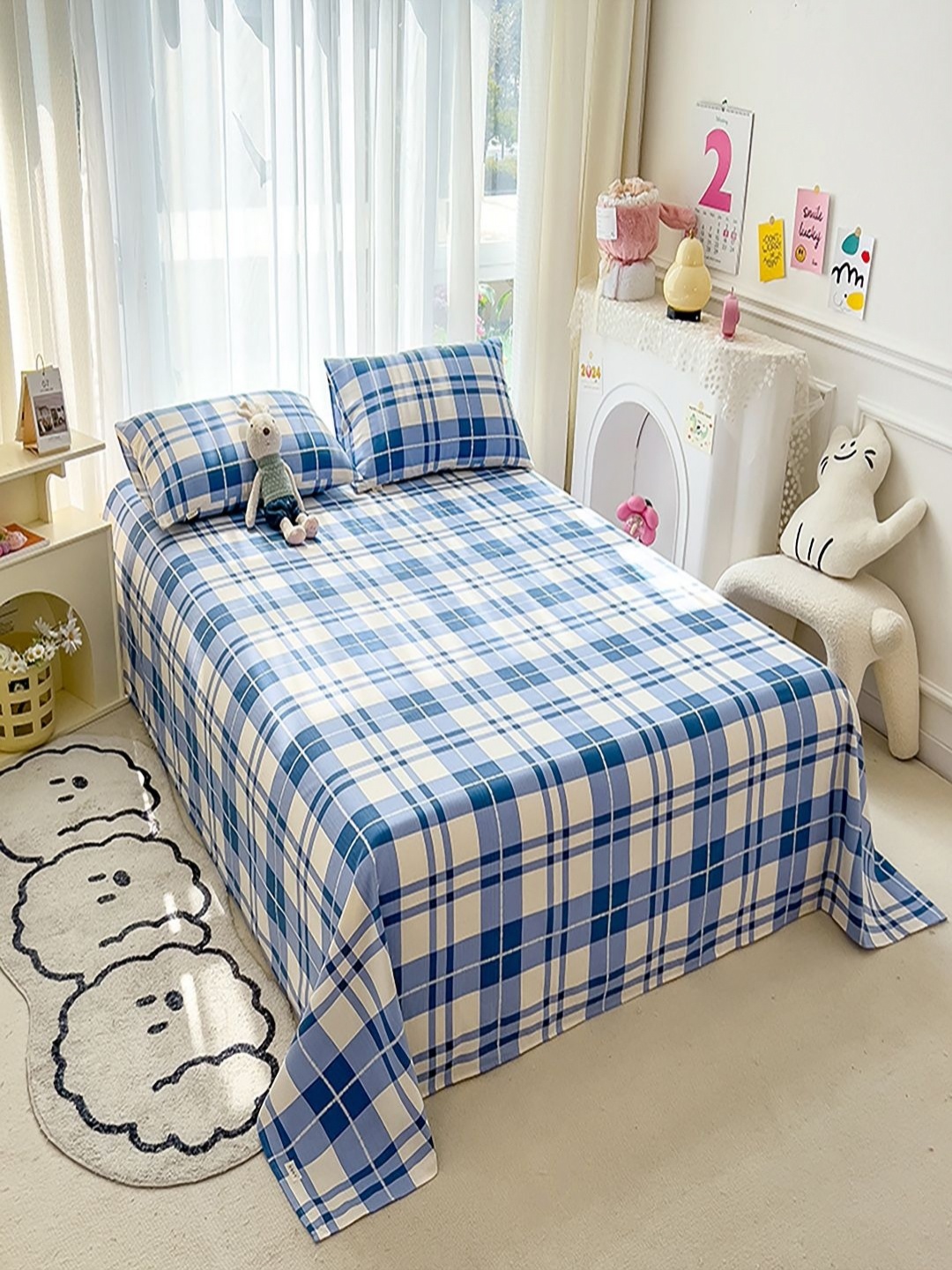 

JC HOME Blue & White Geometric 140 TC Queen Bedsheet with 2 Pillow Covers