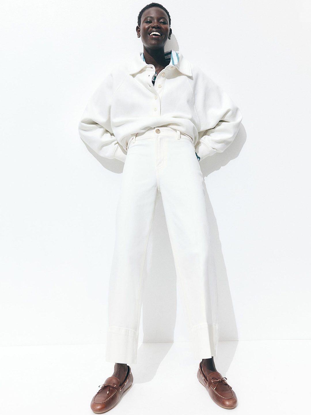 

H&M Wide High Cropped Jeans, White