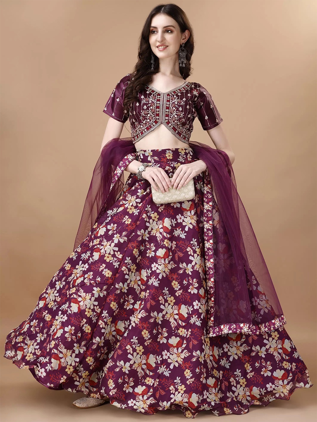 

Piludi Printed Semi-Stitched Lehenga & Unstitched Blouse With Dupatta, Purple