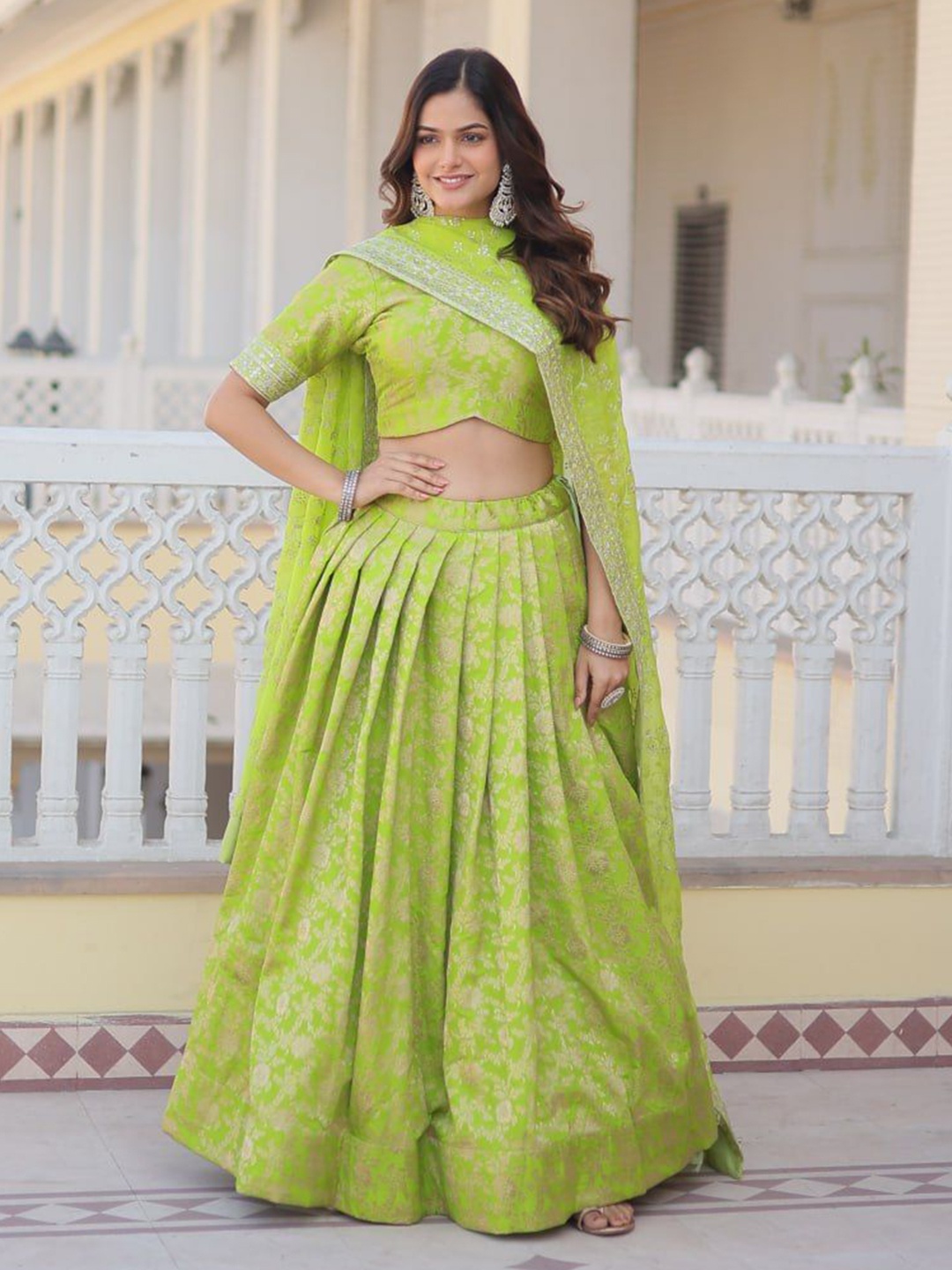 

ZIBLON Ready to Wear Lehenga & Unstitched Blouse With Dupatta, Green