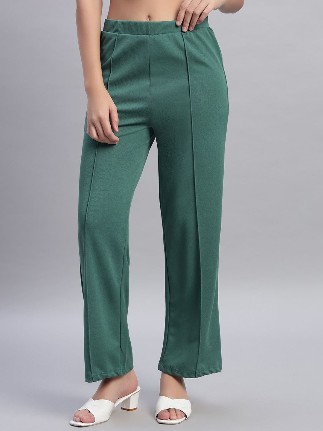 

DIZON Women Striped Original Straight Fit Easy Wash Trousers, Green