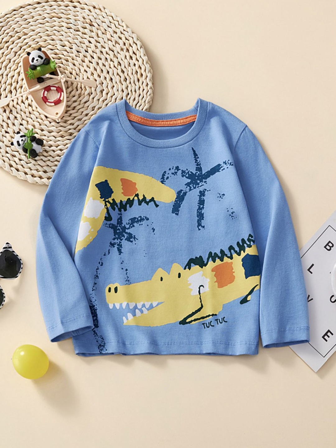 

LULU & SKY Boys Printed Organic Cotton Applique T-shirt, Blue