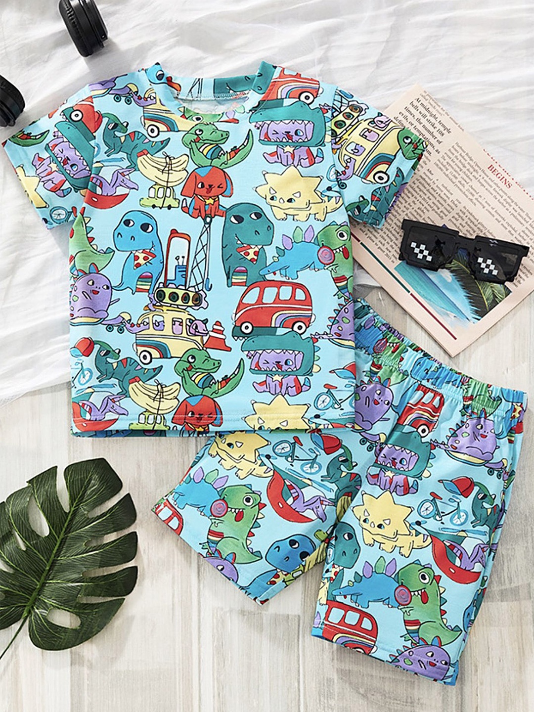 

LULU & SKY Boys Printed T-shirt with Shorts, Blue