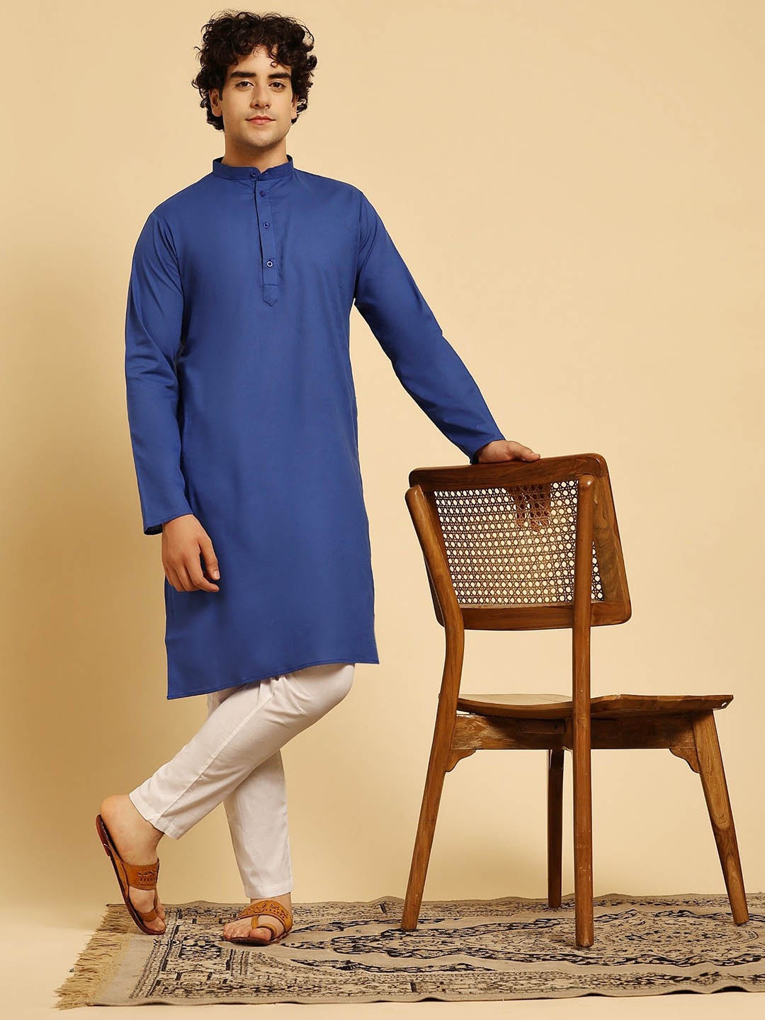 

SKAVIJ Men Regular Pure Cotton Kurta with Pyjamas, Blue