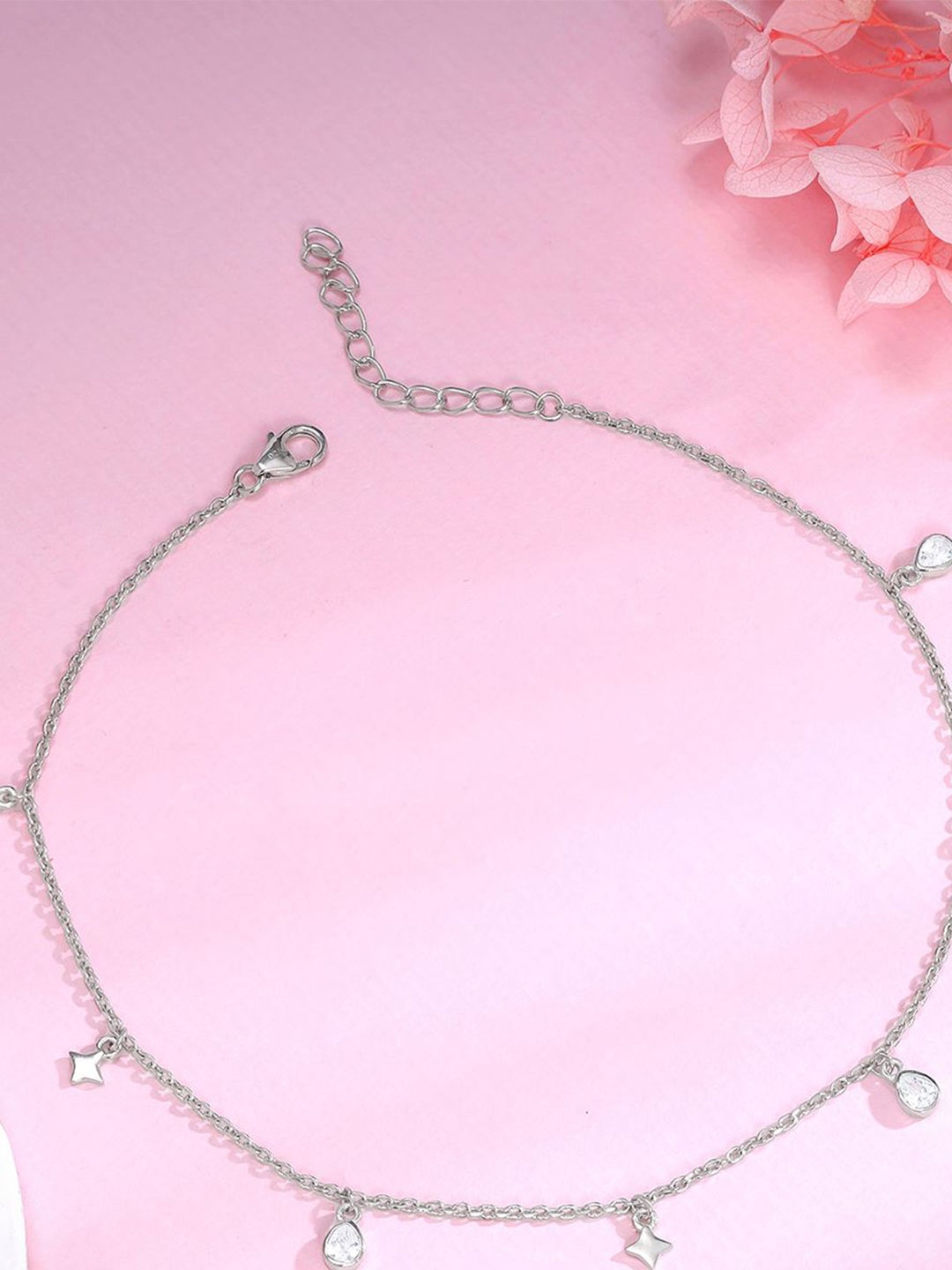 

GIVA Rhodium-Plated Anklet, Silver
