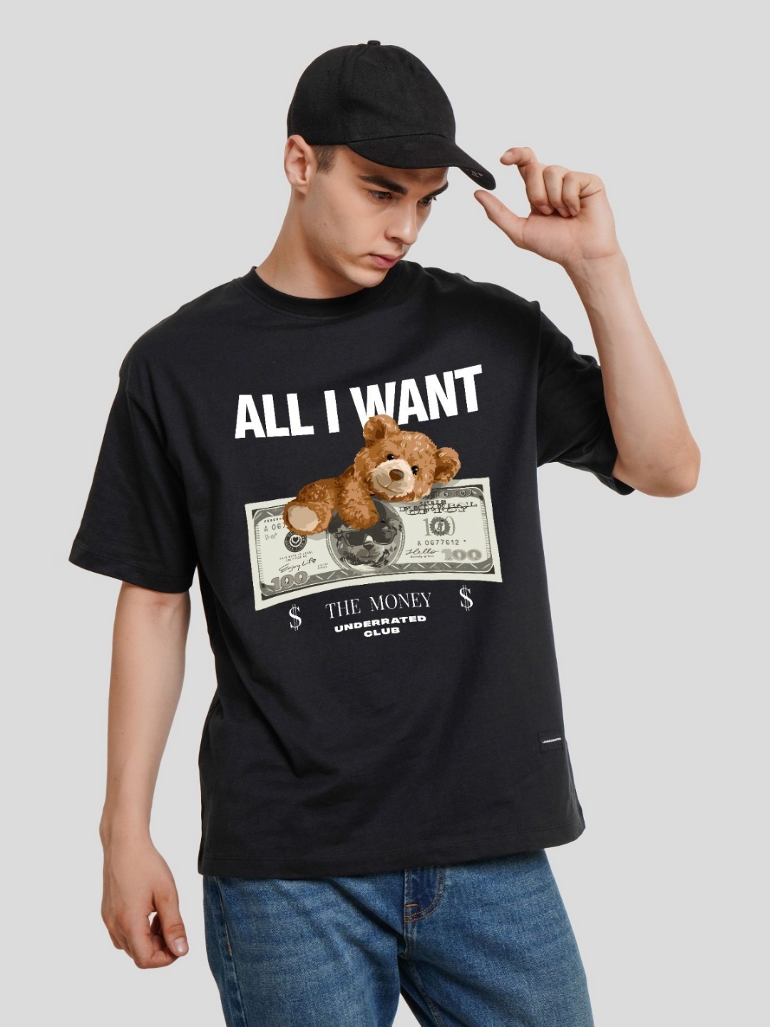 

Underrated Club Men Typography Printed Bio Finish Applique T-shirt, Black