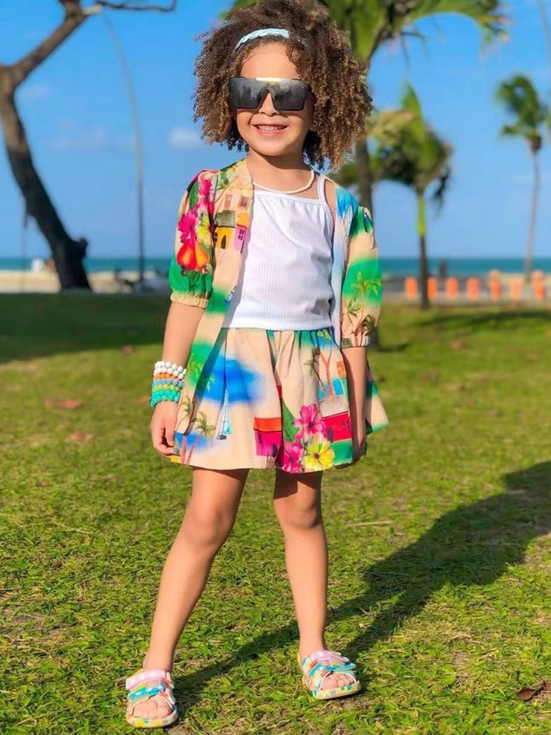 

LULU & SKY Girls Printed Top with Shorts, Yellow