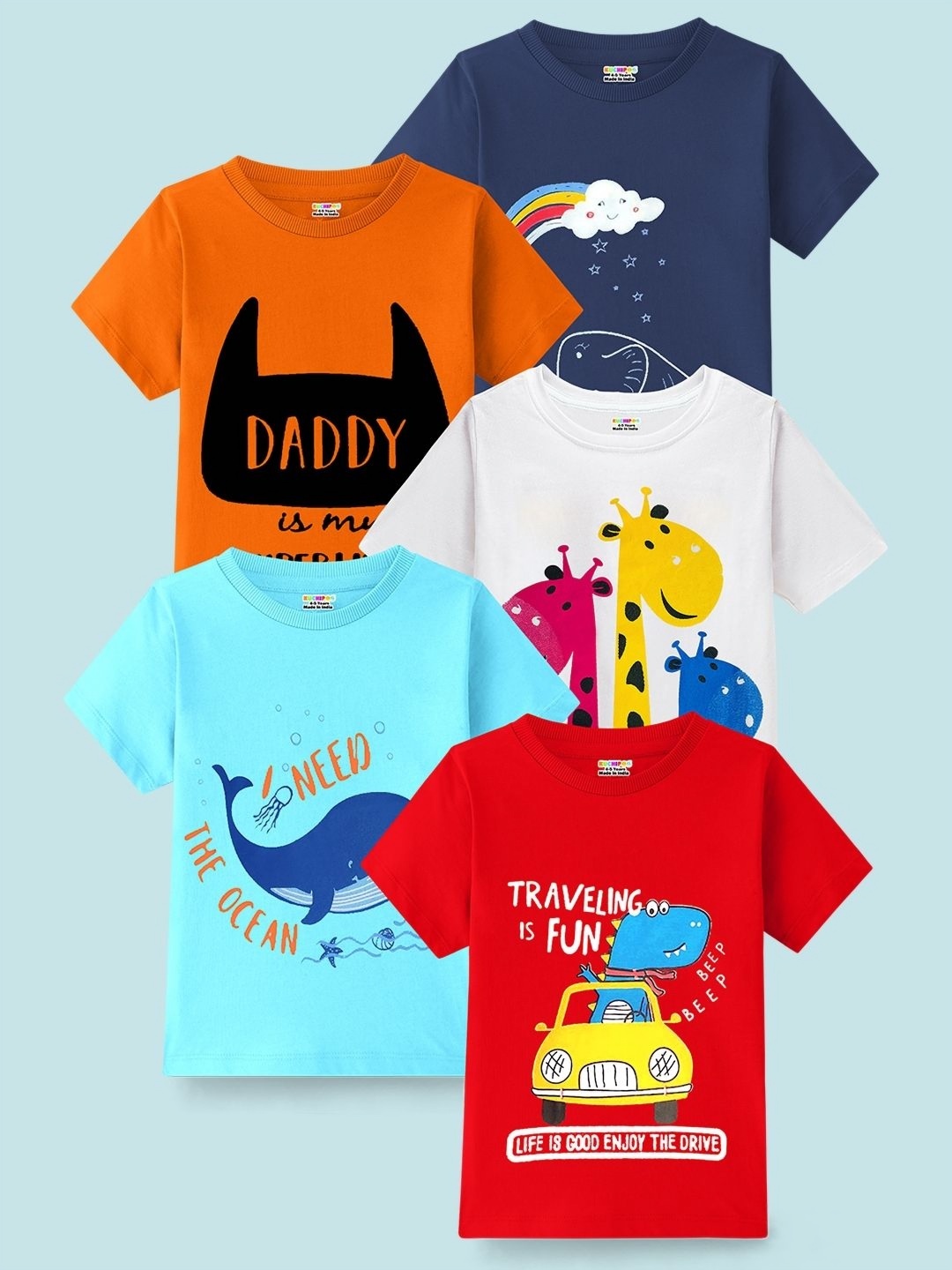

KUCHIPOO Boys 5 Printed Applique T-shirt, Multi