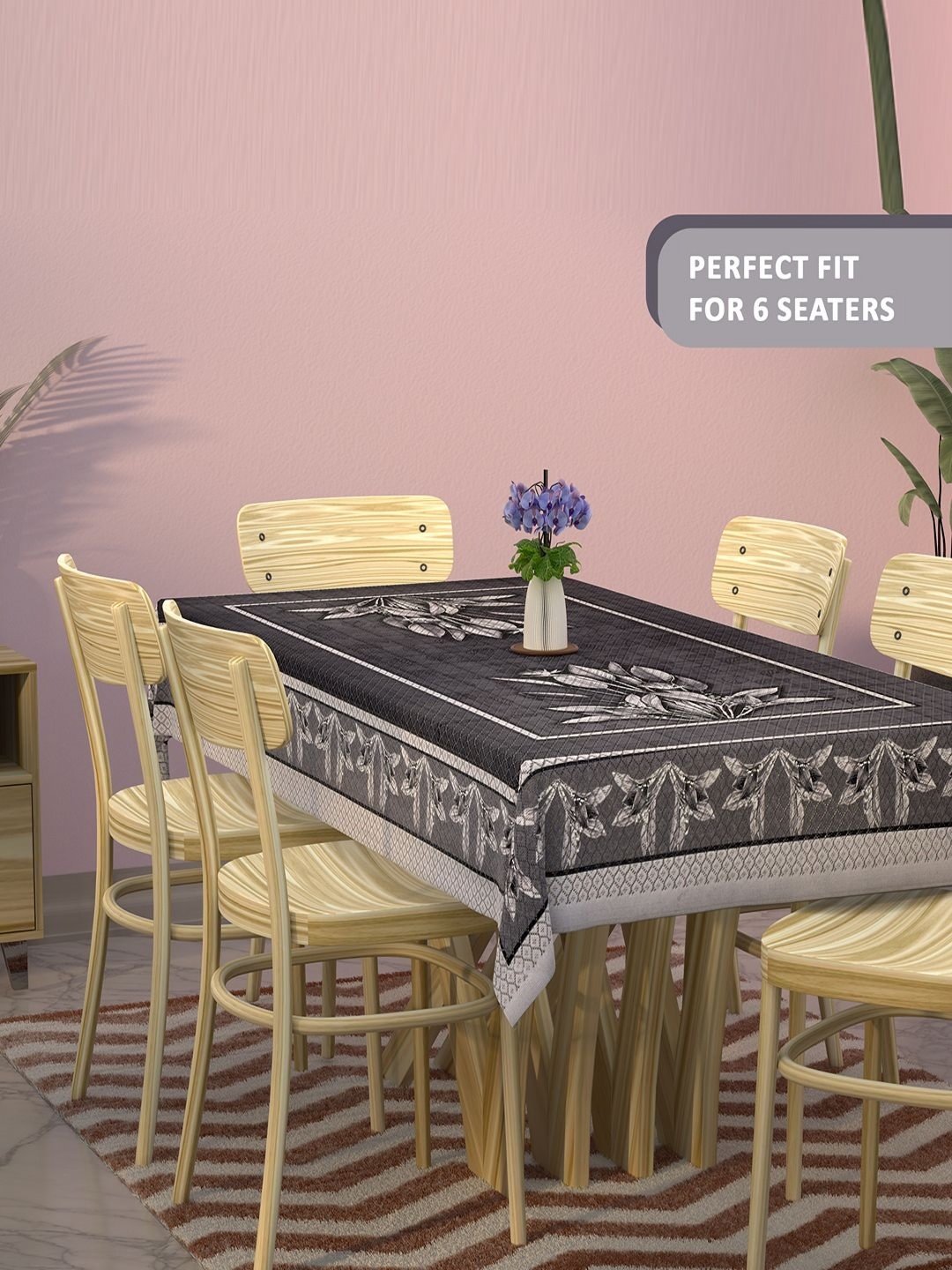 

Aura Black Combo Set of 2 Floral Cotton 6-Seater Table Cover & 4 Seater Center Table Cover
