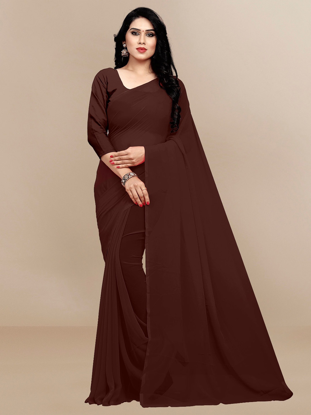

Moda Rapido Pure Georgette Designer Saree, Coffee brown