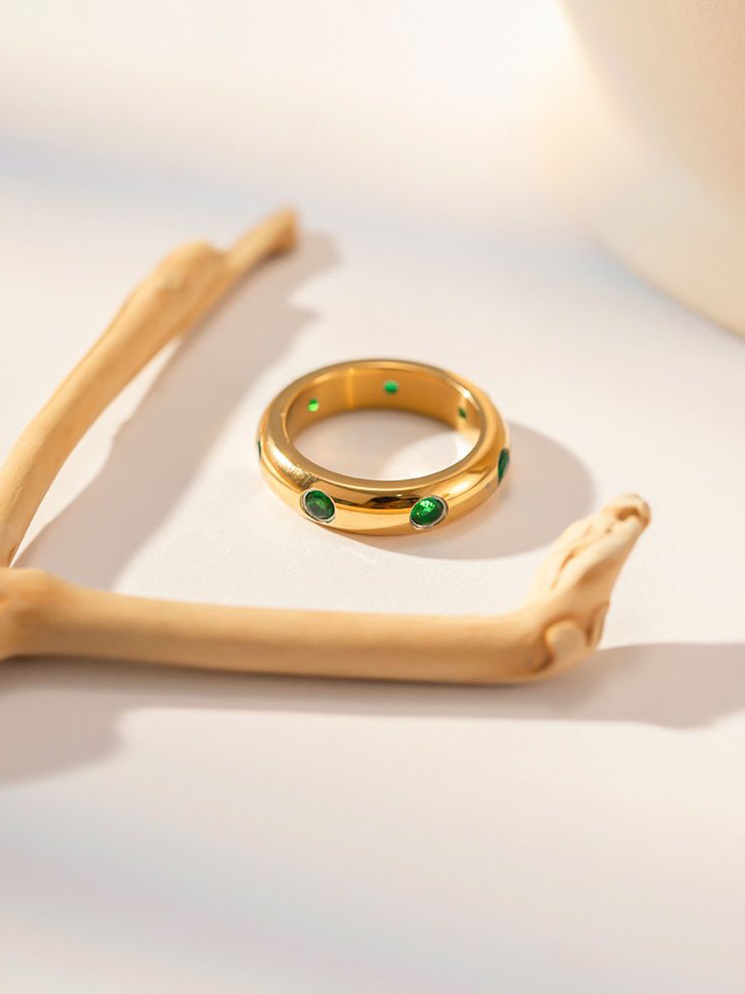 

Just Lil Things Stone Studded Circular Shape Finger Ring, Gold