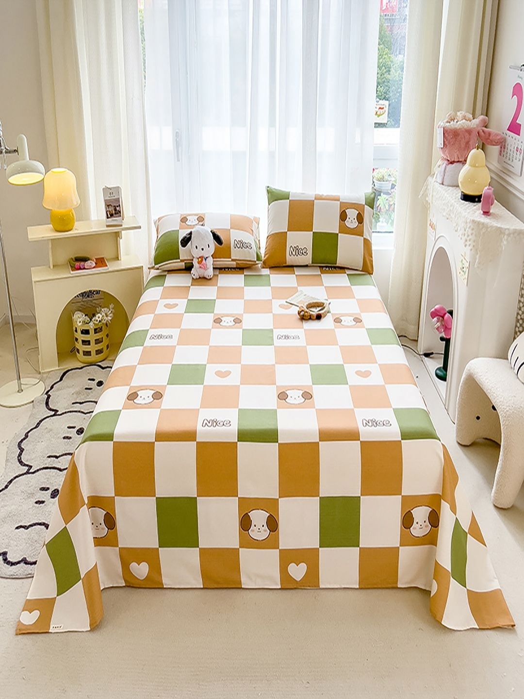 

JC HOME Brown & White Geometric 140 TC King Bedsheet with 2 Pillow Covers