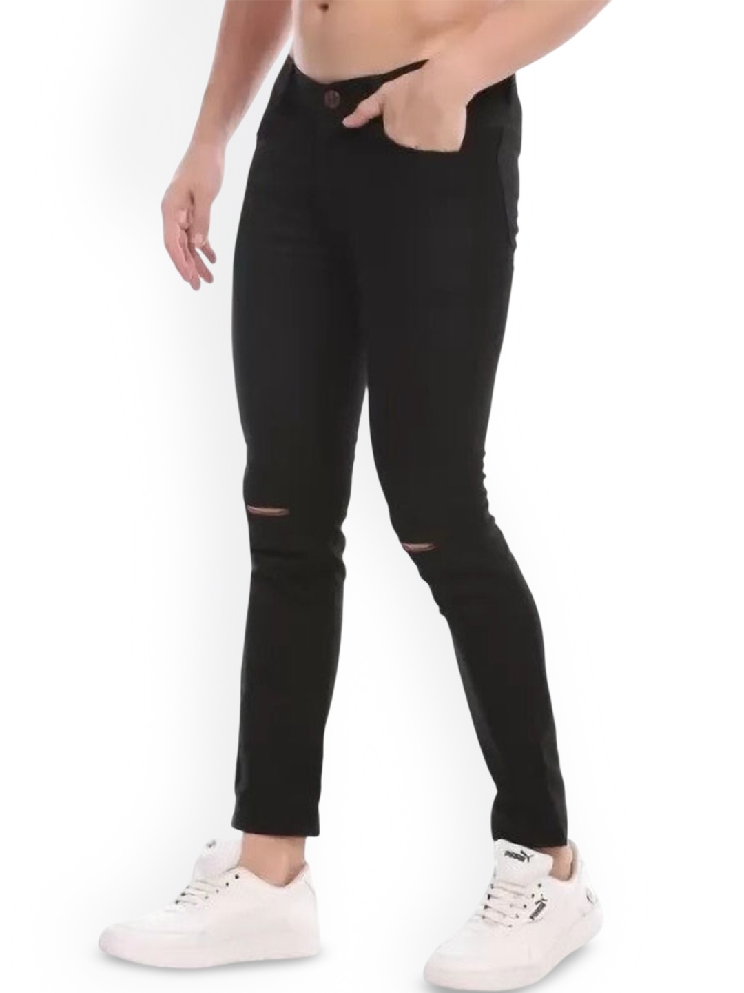 

COMFITS Men Classic Slash Knee Stretchable Jeans, Black