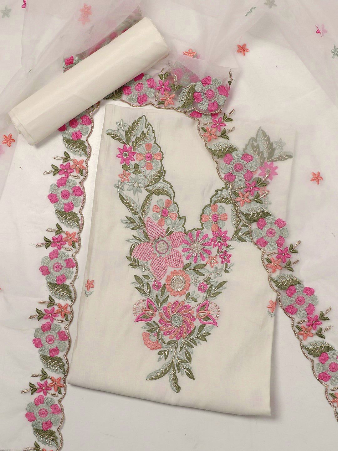 

SALWAR STUDIO Embroidered Unstitched Dress Material, Off white