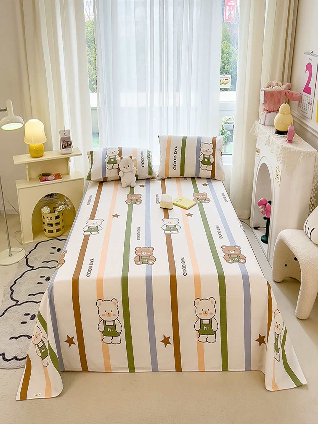 

JC HOME White & Brown Striped 140 TC King Bedsheet with 2 Pillow Covers