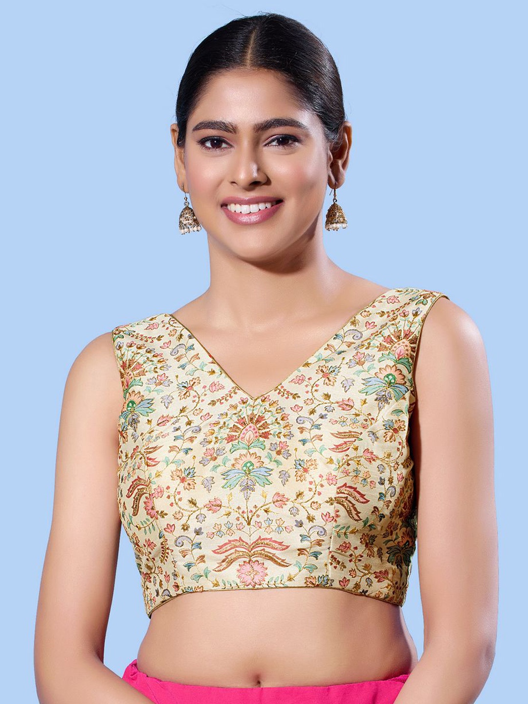 

VAMAS - THE DESIGNER BLOUSES Women V-Neck Padded Saree Blouse, Gold