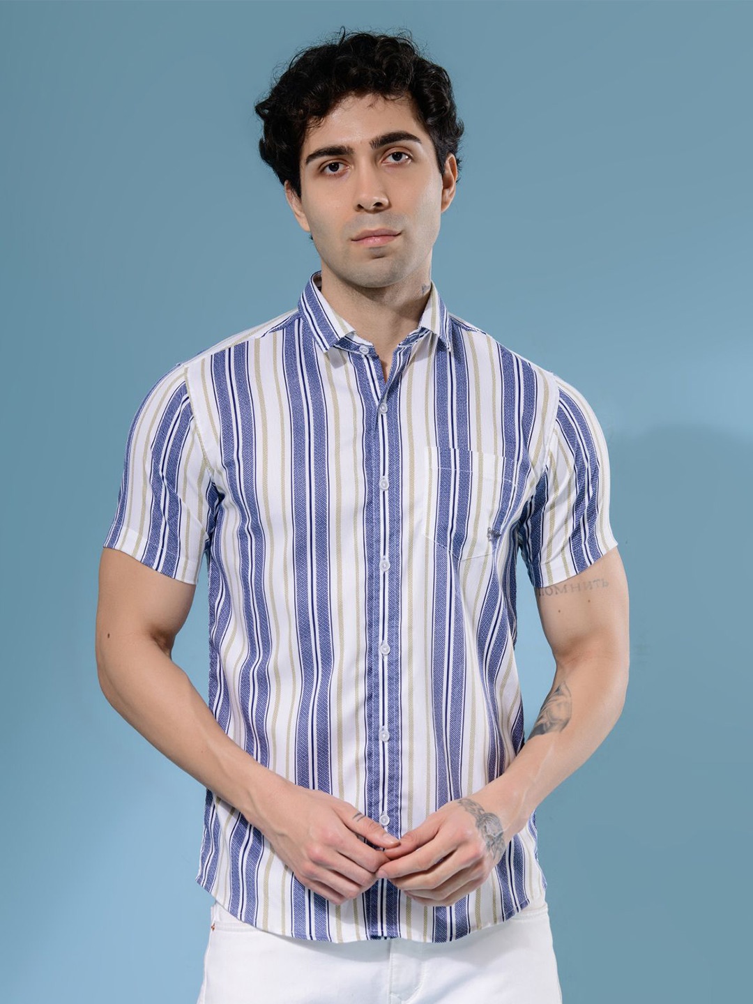

Albion By CnM Men Comfort Opaque Casual Shirt, Blue