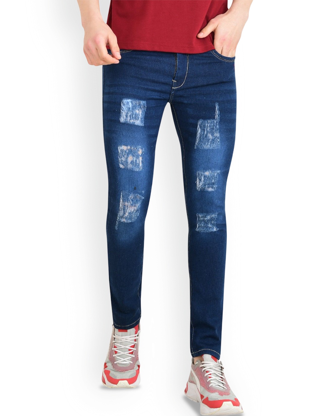 

COMFITS Men Classic Mildly Distressed Light Fade Stretchable Jeans, Blue