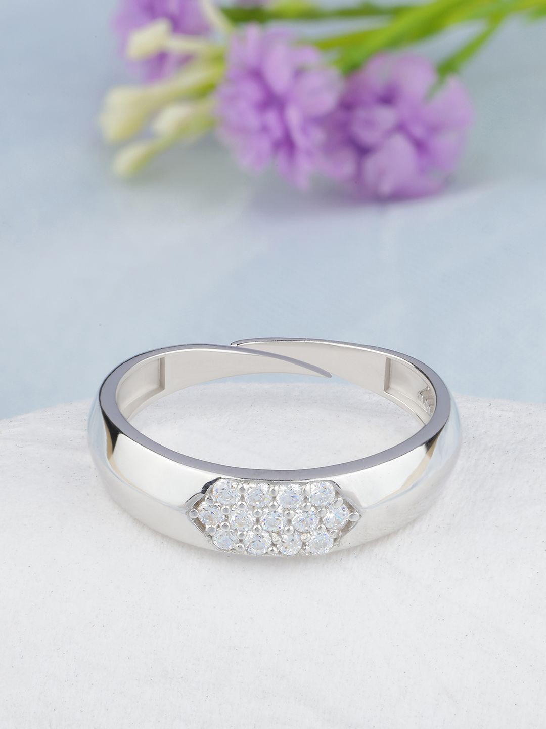 

MAIRA 925 Sterling Silver Silver-Plated Cubic Zirconia Adjustable Finger Ring