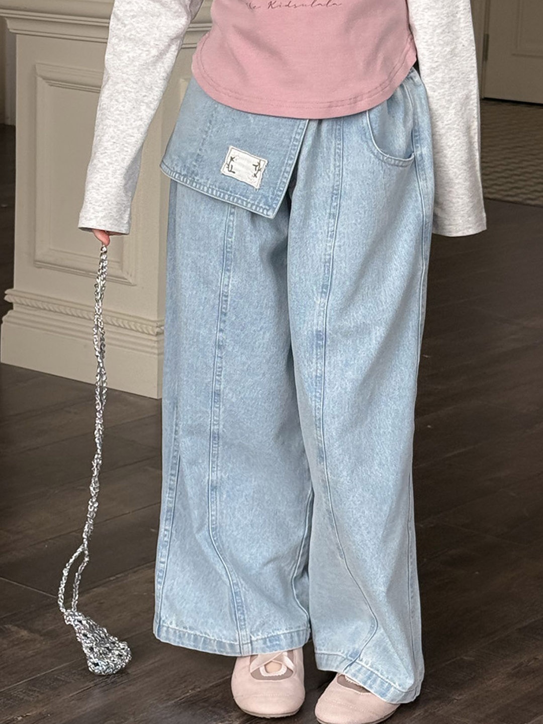 

LULU & SKY Girls Straight Fit High-Rise Mildly Distressed Jeans, Blue