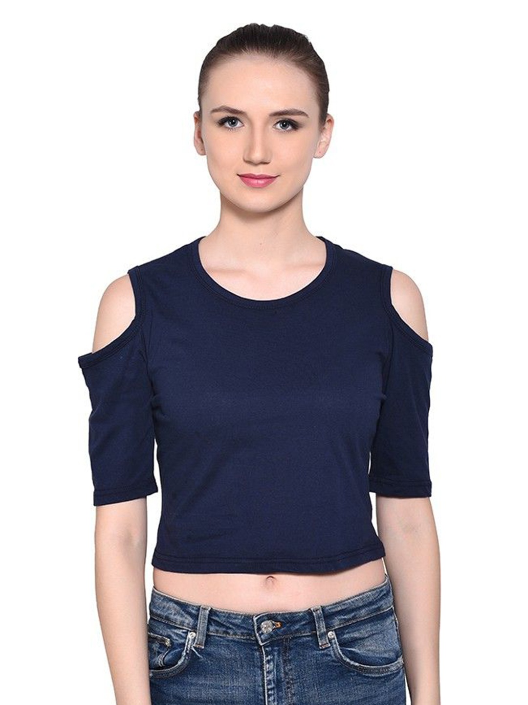 

BEYOU FASHION Women Raw Edge Slim Fit T-shirt, Navy blue