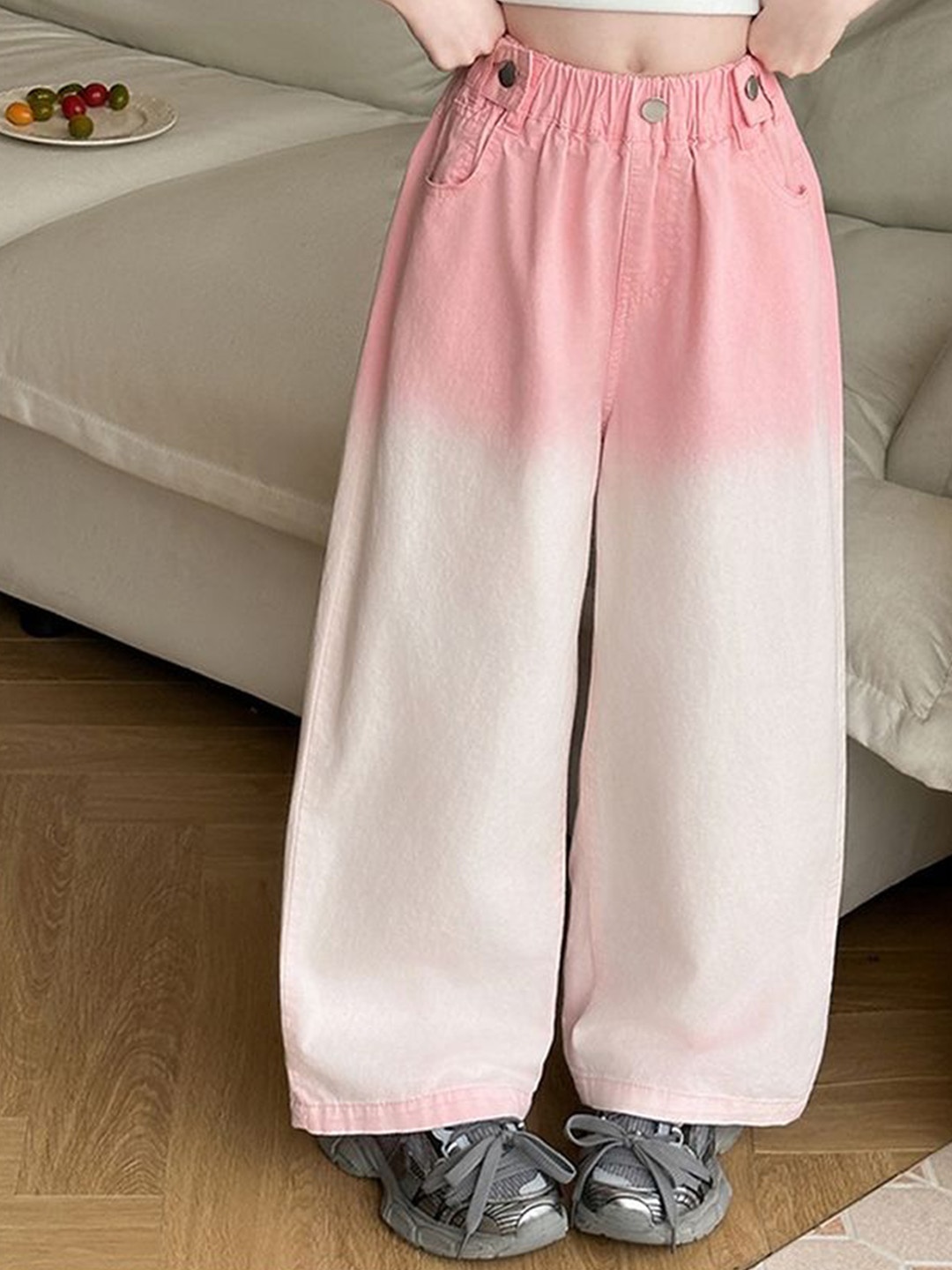 

LULU & SKY Girls Wide Leg Low Distress Jeans, Pink