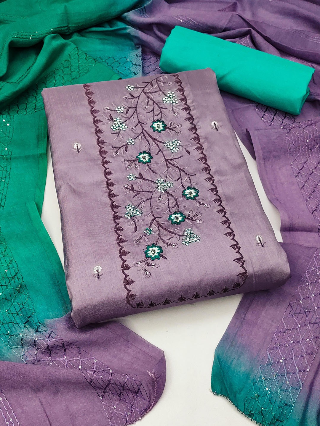 

SHADOW & SAINING Embroidered Unstitched Dress Material, Purple